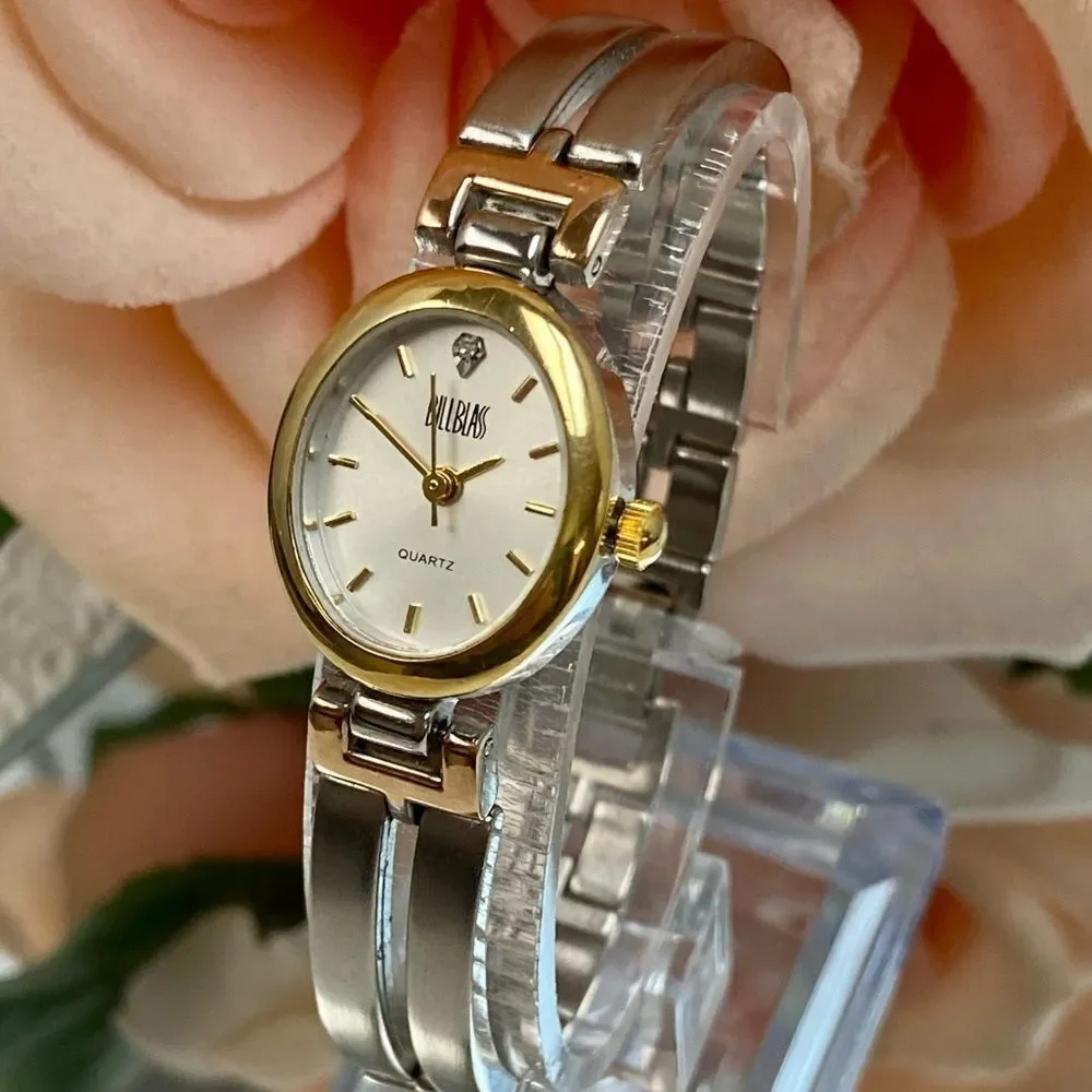 Vintage Bill Blass Diamond Accented Oval Dial Tri-Color Bracelet Watch